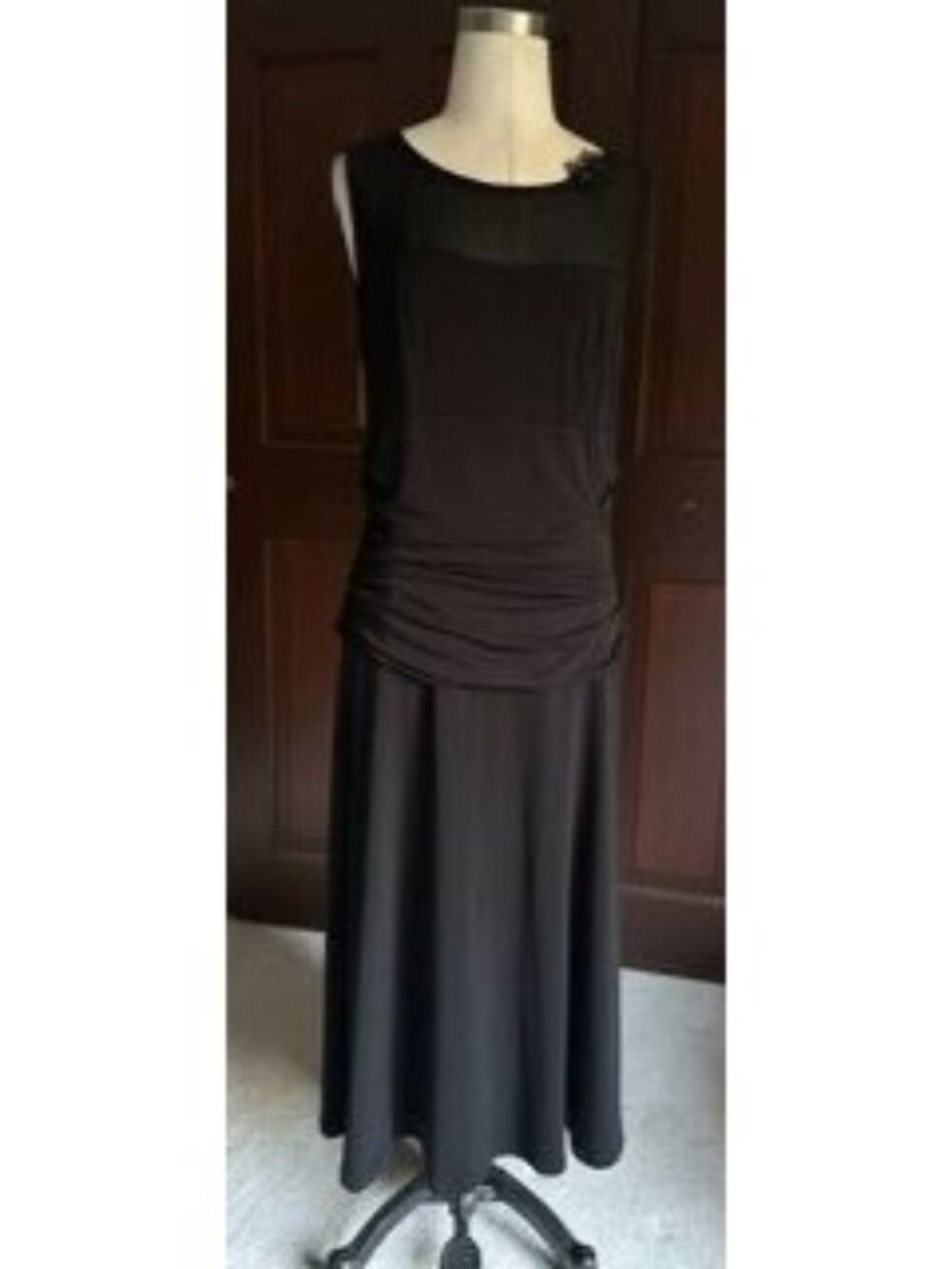 Kollontai black sleeveless dress with illusion neckline L